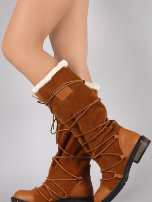 Ultra03 Camel Pu Multi Wrap Fur Lined Boot