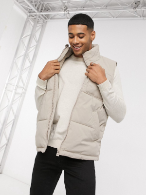 Topman Recycled Puffer Vest In Stone