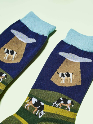 Alien Abduction Cows - Women's Novelty Socks