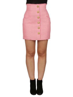 Balmain Button-detailed Tweed Skirt