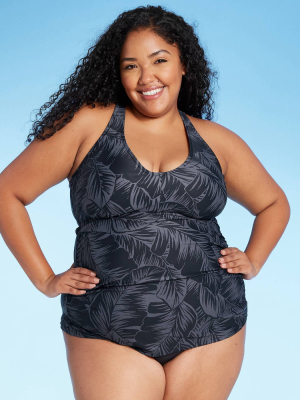 Women's Twisted Racerback Tankini Top - Kona Sol™ Black & Gray Palm