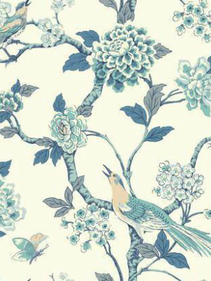 Fanciful Floral Wallpaper In Blue By Ashford House For York Wallcoverings
