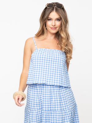 Retro Style Blue & White Gingham Crop Top