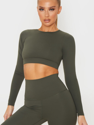 Khaki Sculpt Luxe Long Sleeve Sports Top