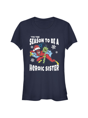 Junior's Marvel Christmas Spider-woman Heroic Sister T-shirt