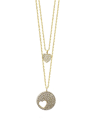 Sterling Heart Disc Layer Necklace