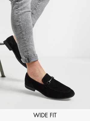 Asos Design Wide Fit Loafers In Black Faux Suede With Snaffle