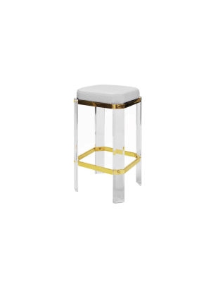 Dorsey Counter Stool Brass And White Ostrich