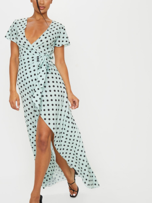 Sage Green Polka Dot Tie Waist Maxi Dress