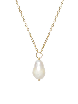 14k Small Square Oval Link Baroque Pearl Long Necklace