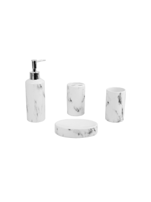 Home Basics Marble Ceramic 4 Piece Bath Accessory Set, White