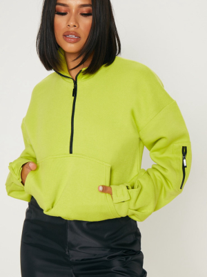 Neon Lime Oversized Zip Front Sweater