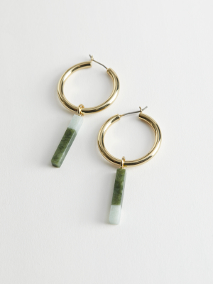 Dangling Stone Pendant Hoop Earrings