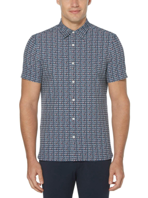 Total Stretch Slim Fit Square Print Shirt