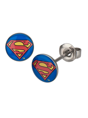 Dc Comics Superman Stainless Steel Stud Earrings