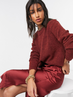 Asos Design Oversized Sweater With Crew Neck In Dark Red