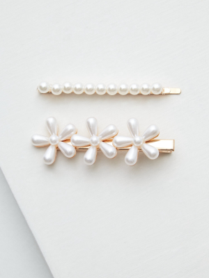 Aeo Pearl Flower Hair Clips 2-pack