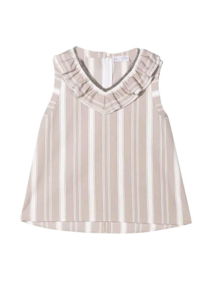 Brunello Cucinelli Kids Striped Ruffled Blouse