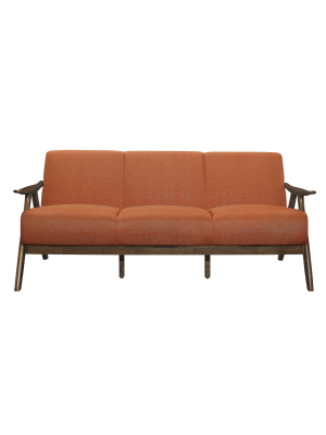 Lexicon 1138rn-3 Damala Collection Retro Inspired 3 Seat Living Room Sofa Couch, Polyester Fabric, Walnut Frame, Orange