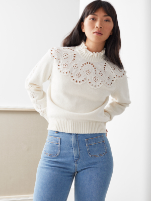 Wool Blend Scalloped Sweater