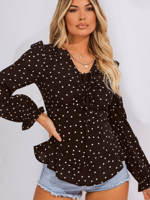 Black Polka Ruched Blouse