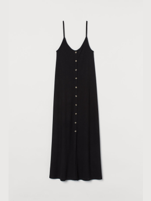Button-front Ribbed Dress