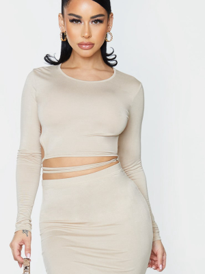 Shape Stone Jersey Long Sleeve Tie Back Crop Top