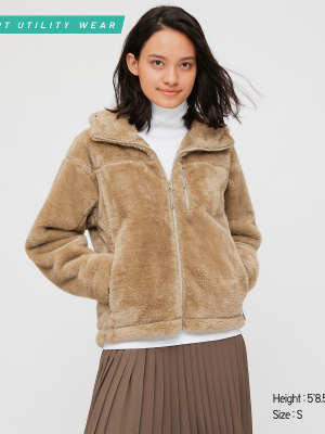 Women Windproof Fluffy Yarn Fleece Full-zip Hoodie