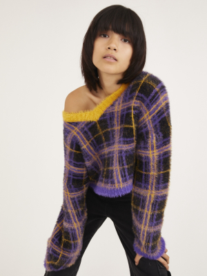 The Ragged Priest Fluffy Plaid Cropped Sweater