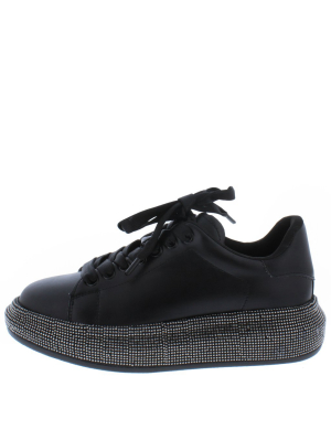 Irene069 Black Sparkle Sole Lace Up Sneaker Flat