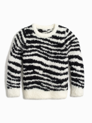 Girls' Fuzzy Zebra Striped Sweater