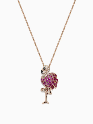 Effy Safari 14k Rose Gold Ruby And Diamond Flamingo Pendant, 0.64 Tcw