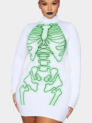 Plus White Neon Skeleton Print Bodycon Dress