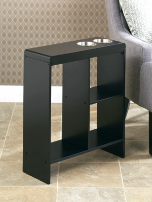 Lakeside Slim End Table With Drink Holders And Built-in Shelving