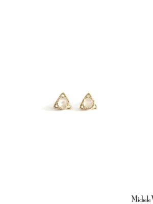 Pyramid Moonstone Gold Stud Earrings