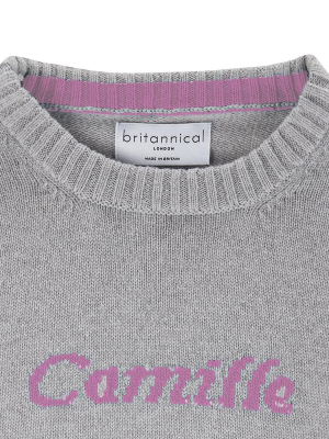 Camden Personalised Cashmere Sweater For Baby Girls - London Grey & Pink