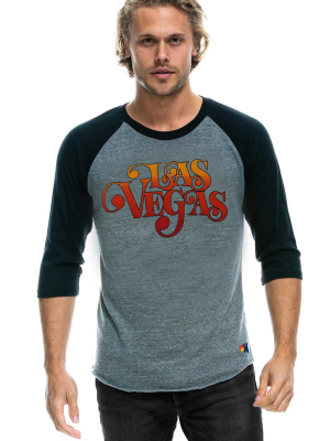 Las Vegas Script Baseball Tee - Heather Grey // Black