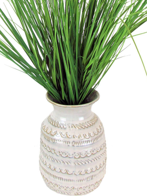 24" X 15" Artificial Grass Plant In Patterned Ceramic Urn - Lcg Florals