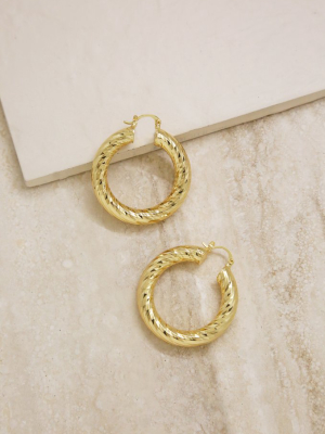 Thick Textured 18k Gold Plated Hoop Earrings