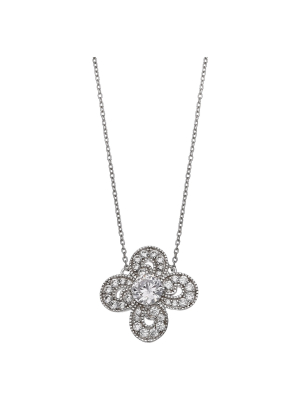 Women's Clear Cubic Zirconia Clover Pendant In Sterling Silver - Clear/gray (18")