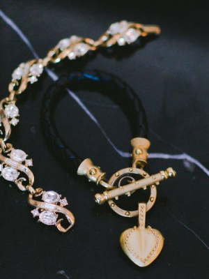 Vintage Crown Trifari Gold Scoll Bracelet With Sparkling Diamante Crystal Rhinestones