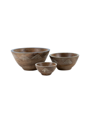 Niko Carved Mango Wood Serving Bowls - Foreside Home And Garden