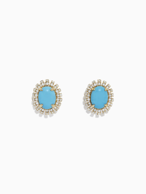 Effy 14k Yellow Gold Turquoise And Diamond Earrings, 2.03 Tcw