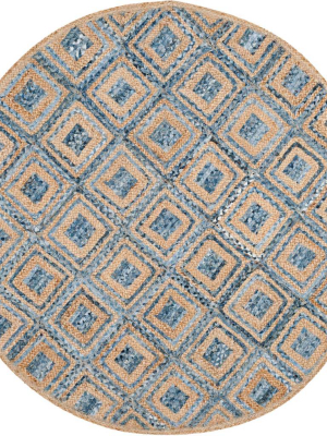 Cape Cod Natural/blue Round Rug