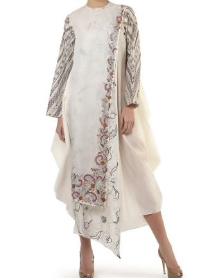 One-side Pleated Embroidered Dress