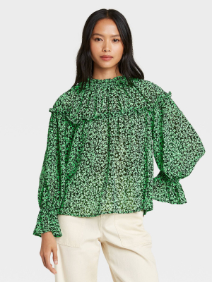 Women's Printed Balloon Long Sleeve Blouse - Who What Wear™ Green