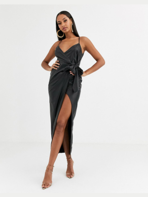 Asos Design Cami Wrap Maxi Dress In Pu