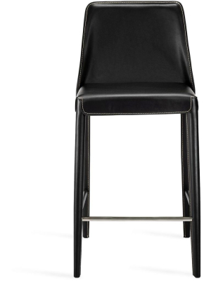 Interlude Home Malin Counter Stool - Black Night - Polished Nickel