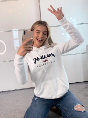 Hollister Logo Hoodie In White