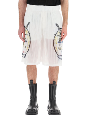 Burberry Marine Sketch Sheer Plissé Shorts